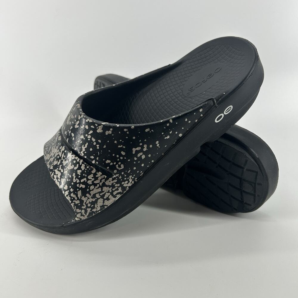 OOFOS OOahh Luxe Limited Slide Sandal Gray Silver Splatter US Women’s 10 EU 41